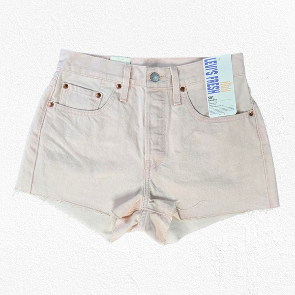 Levi's 501 Peach Pink High Waisted Special Edition Cut Off Denim Shorts Size 27 - Picture 1 of 10